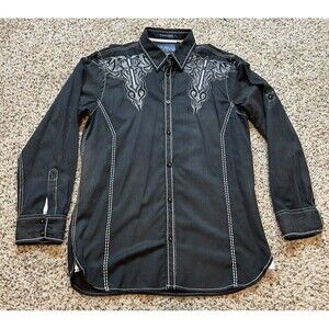 Roar Signature Shirt Mens L Black Embroidered Front Back Western Rock Cowboy